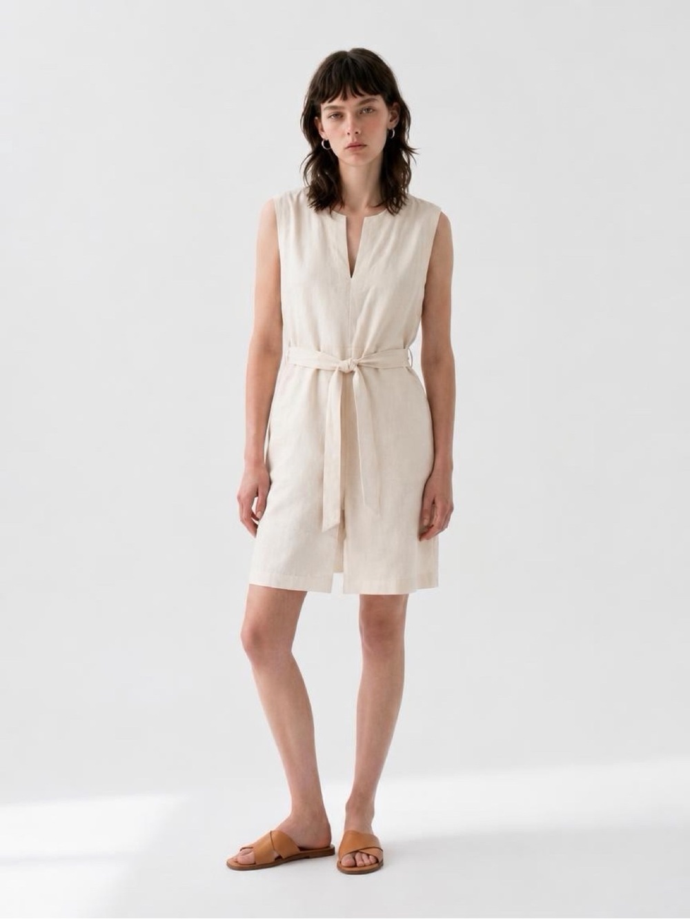 Banana Republic Cream Sleeveless Midi Dress with Tie Waist